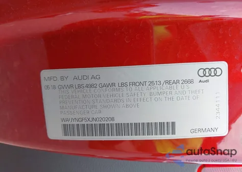 2018 Audi A5 2.0T Premium из США, поврежденный, VIN WAUYNGF5XJN020208